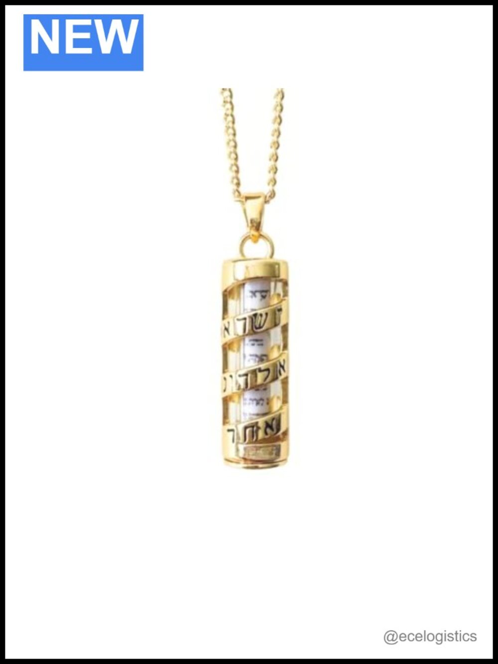 14K Gold Plated Mezuzah Pendant Necklace with Scroll Stainless Steel